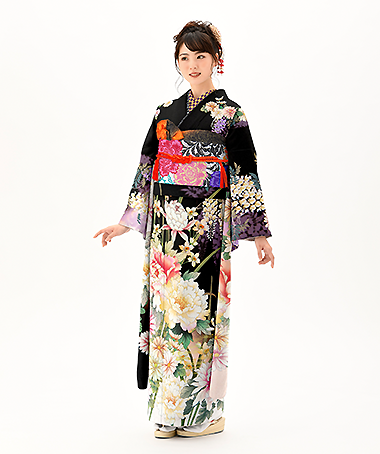 振袖レンタル衣装_82-HAF-A261L（茶 レトロ・モダン 大胆）