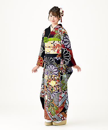 振袖レンタル衣装_82-HAF-B101L（黒 レトロ・モダン 気品）