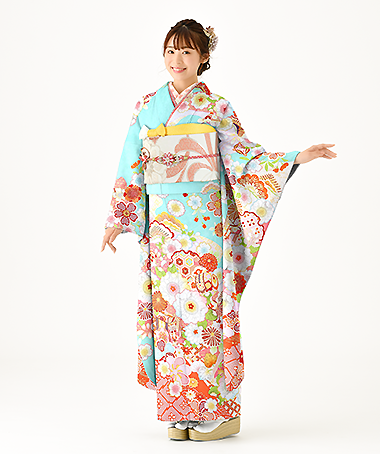 振袖レンタル衣装_84-HAF-C004LL5（青 かわいい かわいい）