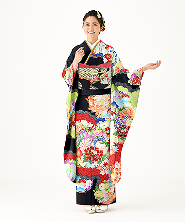 振袖レンタル衣装_83-HAF-C028LW5（黒 レトロ・モダン 豪華）