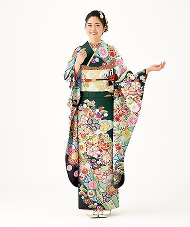振袖レンタル衣装_82-HAF-C055L5（緑 王道華やか 格調）