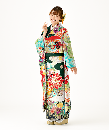 振袖レンタル衣装_72-HAF-C059L（緑 王道華やか 豪華）