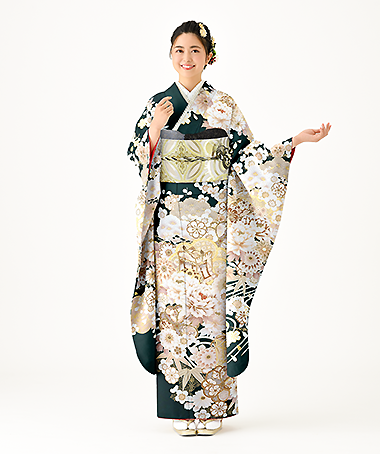 振袖レンタル衣装_84-HAF-C066LL（緑 王道華やか 格調）