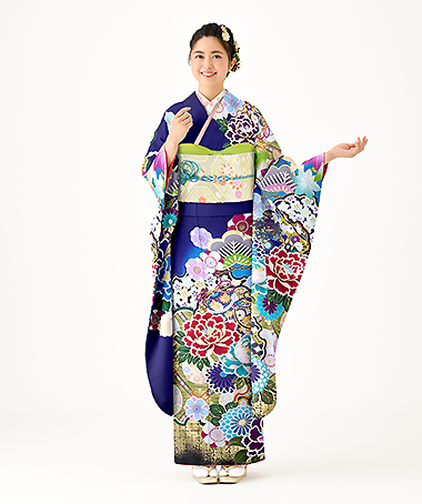 振袖レンタル衣装_84-HAF-C074LL（青 レトロ・モダン 清涼）