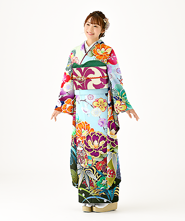 振袖レンタル衣装_84-HAF-C077LL5（青 レトロ・モダン 新鮮）