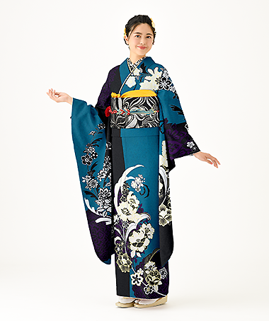 振袖レンタル衣装_82-HAF-C100L（緑 モード 大胆）