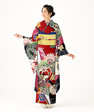 振袖レンタル衣装_70-HAF-C120S（赤 レトロ・モダン 大胆）
