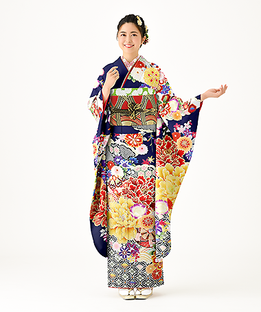 振袖レンタル衣装_84-HAF-C153LL5（紺 レトロ・モダン 清涼）