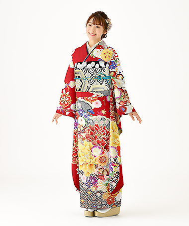 振袖レンタル衣装_70-HAF-C154S（赤 レトロ・モダン 豪華）