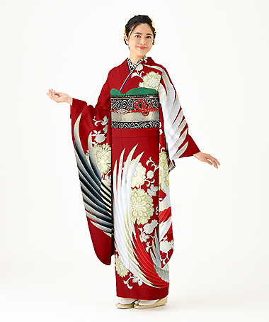 振袖レンタル衣装_70-HAF-C160S（赤 モード 大胆）