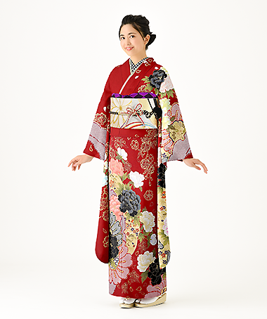 振袖レンタル衣装_70-HAF-C172S（赤 レトロ・モダン 大胆）
