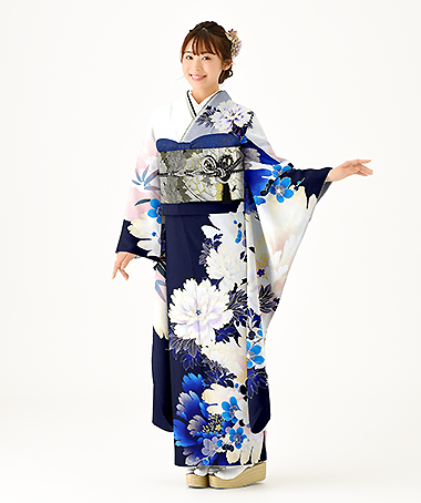 振袖レンタル衣装_84-HAF-C182LL（紺 レトロ・モダン 清涼）