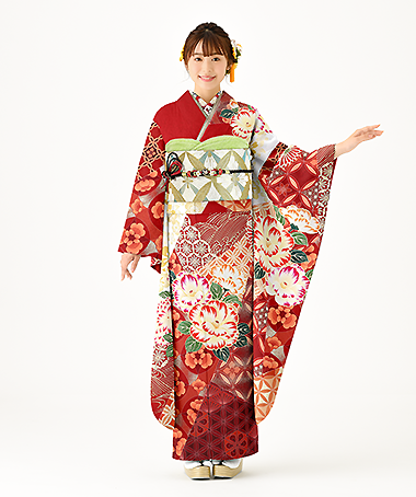 振袖レンタル衣装_70-HAF-C197S（赤 レトロ・モダン 豪華）