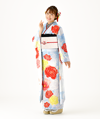 振袖レンタル衣装_84-HAF-D215LL1（青 かわいい・HIBIYA-KADAN 大胆）