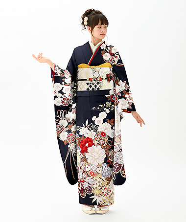 501z15〇振袖 地紋 蓮 紫陽花 フリージア 黒〇美品 成人式 舞台衣装 501z15〇振袖 地紋 蓮 紫陽花 フリージア 黒〇美品 成人式 舞台