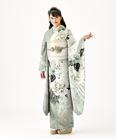 振袖レンタル衣装_72-HAF-G021L（緑・白・クリーム モード やさしさ）
