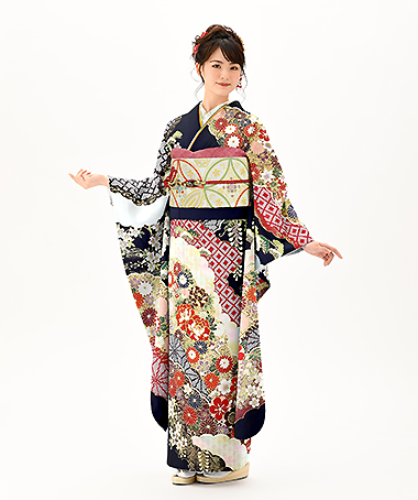 振袖レンタル衣装_73-HAF-G038LW（紺 王道華やか・京都豊匠 Presented by 美少女図鑑 やさしさ）