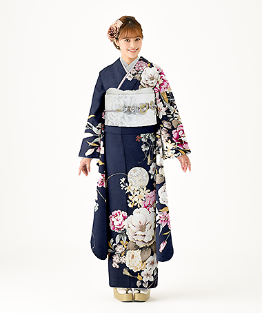 振袖レンタル衣装_71-HAF-G044M（紺 かわいい やさしさ）