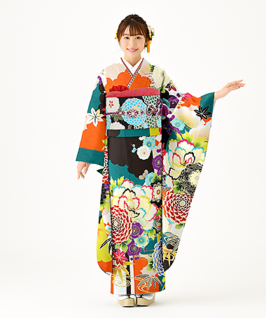 振袖レンタル衣装_70-HAF-C118S（緑 レトロ・モダン 新鮮）