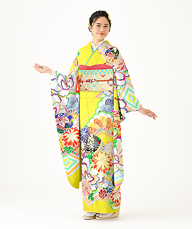 振袖レンタル衣装_70-HAF-C121S（黄色 レトロ・モダン はれやか）