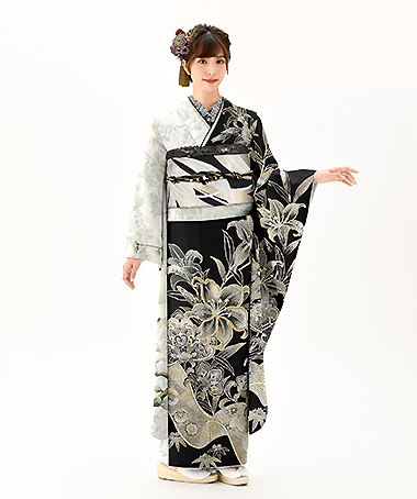 振袖レンタル衣装_70-HAF-G024S（黒 モード 大胆）