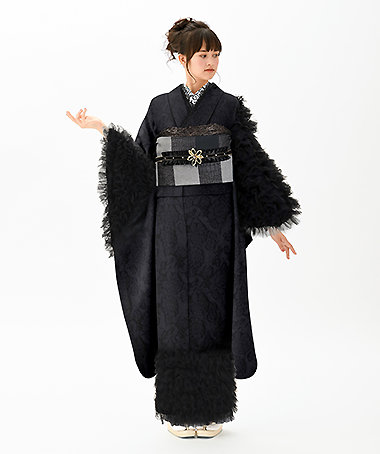 振袖レンタル衣装_70-HAF-G061S（黒 モード 大胆）