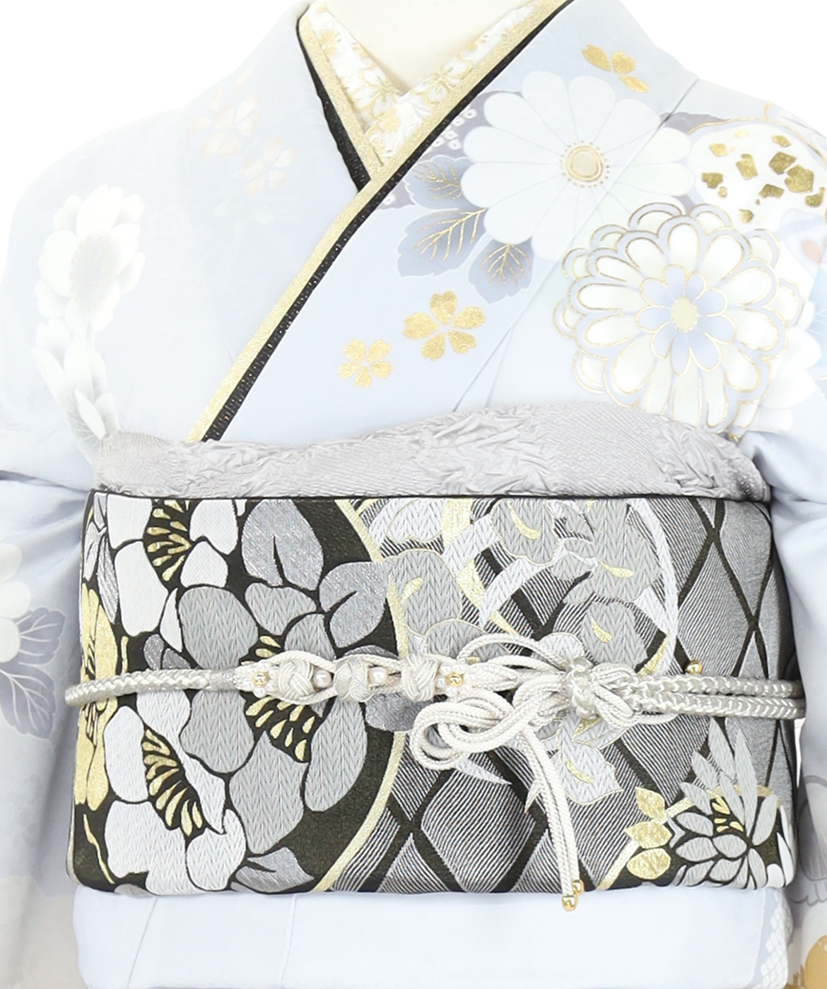 即日発送❗️花柄振袖 グレーと黄色　上品 華やか 成人式 結婚式　クリーニング済み マスタードカラーの白桜｜レトロ&ロマン【菊京屋】振袖レンタル 成人式